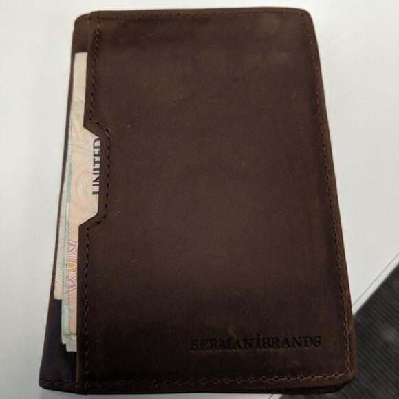 Men Brown Slim leather RFID Blocking Minimalist Card Front Pocket Wallets - Picture 3 of 10